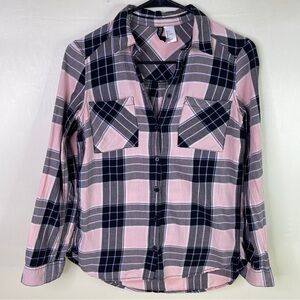 H&M Divided Pink Plaid Cotton Button-Down Shirt Size 2